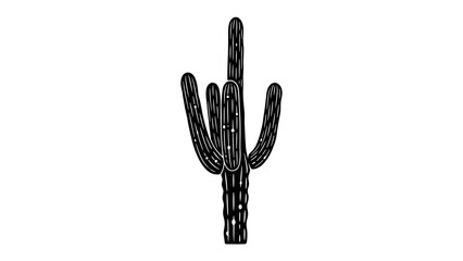 Saguaro Cactus Silhouette: A striking black silhouette of a Saguaro cactus stands tall, its iconic arms reaching towards the sky, symbolizing the resilience and stark beauty of the desert landscape. © mojahedh