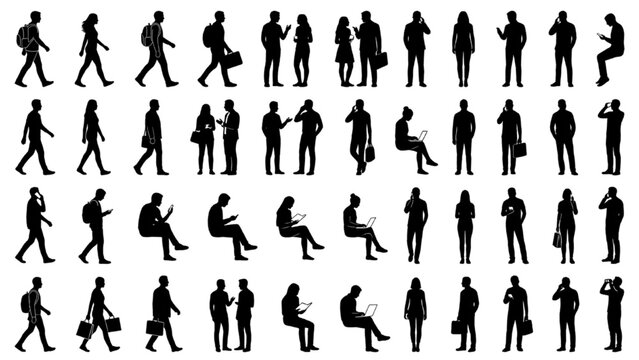 Architectural Elevation Scale People Silhouettes Vector Set with Side View Figures