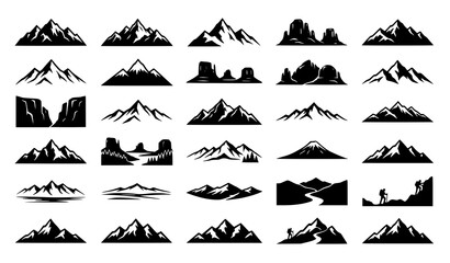 Obraz premium Mountain range silhouettes collection vector graphics for outdoor adventure designs