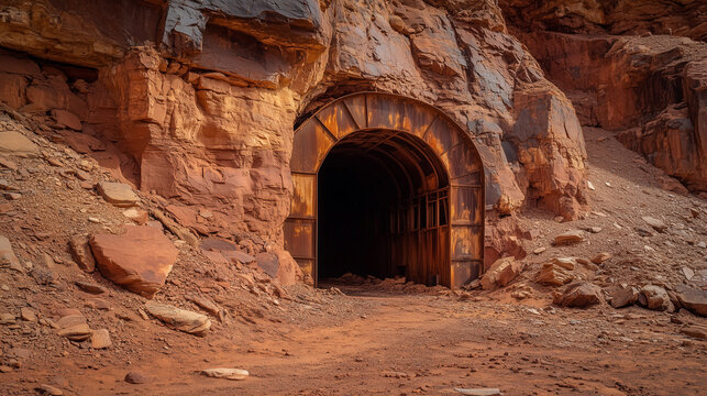 Arched Uranium Mine Portal in Desert Sandstone - Uranium Series 