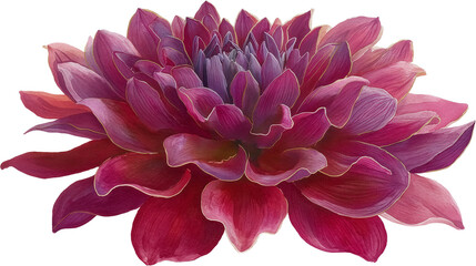 Fototapeta premium Rich Burgundy Dahlia Watercolor Botanical Illustration Isolated On Transparent Background