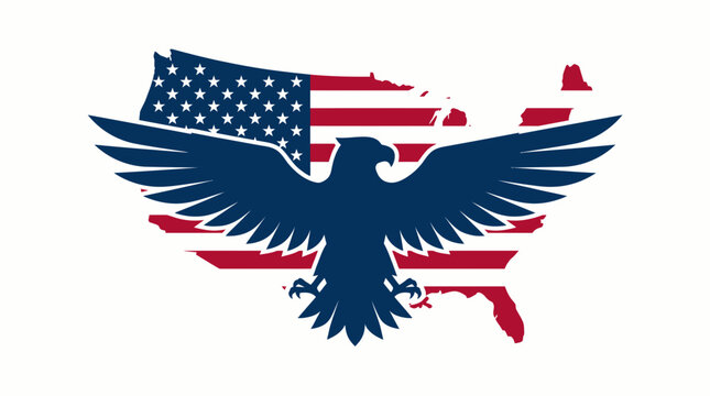 American eagle with usa flag and florida state shape in patriotic design