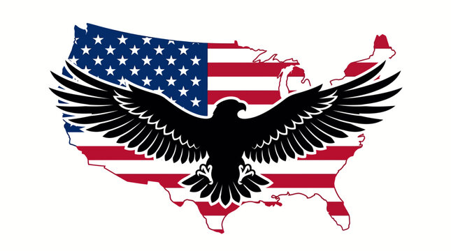 American eagle flying over usa map with flag pattern