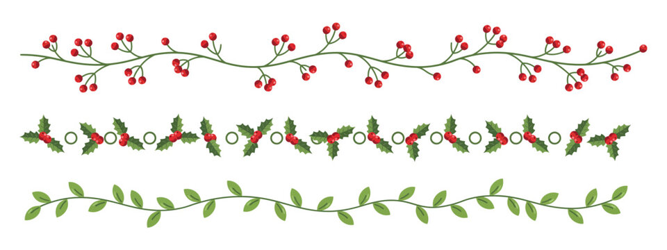 Colorful berry and holly branch seamless vector pattern