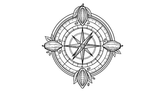 Cocoa Bean Compass Rose Illustration