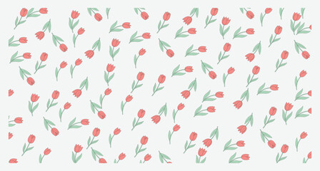 Beautiful seamless pattern with romantic spring blossom vector background for textile. cute floral pattern with small red tulips. vector illustration. © Shadex Studio