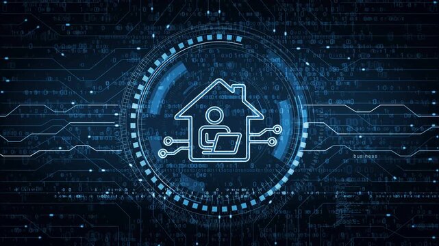 Remote work freelancer symbol abstract digital concept. Network, cyber technology and computer background seamless and looped.