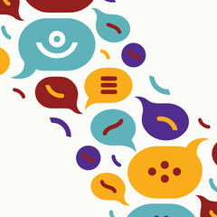 Fototapeta premium Colorful speech bubbles in various shapes and sizes on a white background