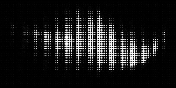 Halftone dots gradient background. Grunge halftone frame. White and black noise retro effect.
