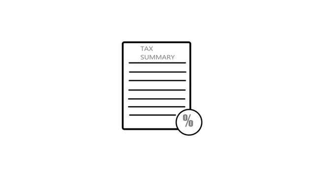 Minimalist black line tax summary document icon vector with percentage symbol on isolated white background for annual income tax report and financial analysis template