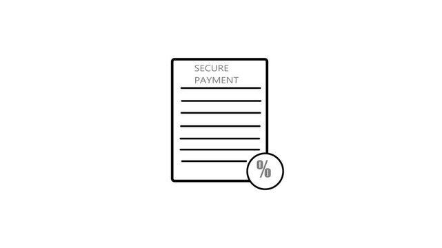 Minimalist black line secure payment document icon vector with percentage symbol on isolated white background for financial transaction and business billing template