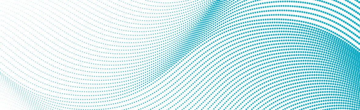 Bright blue minimal dotted wavy lines abstract background. Halftone concept soundwaves vector design