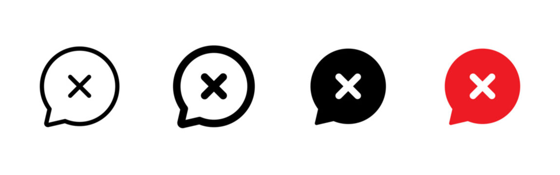 Rejected message icon. Negative feedback symbol. Cancel comment sign. Simple pictogram for declined reply, failed communication, error message and interface design.
