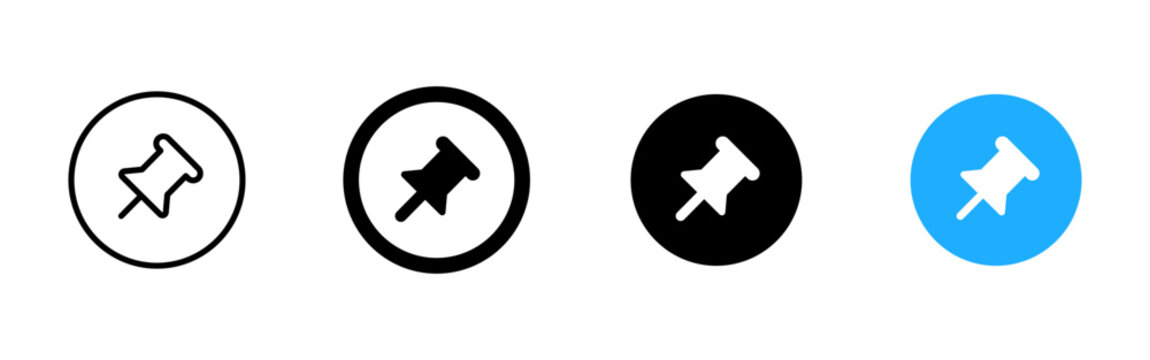 Pinned item icon. Pushpin symbol. Pin button sign. Simple pictogram for saved note, fixed message, important content, bookmark and interface design.
