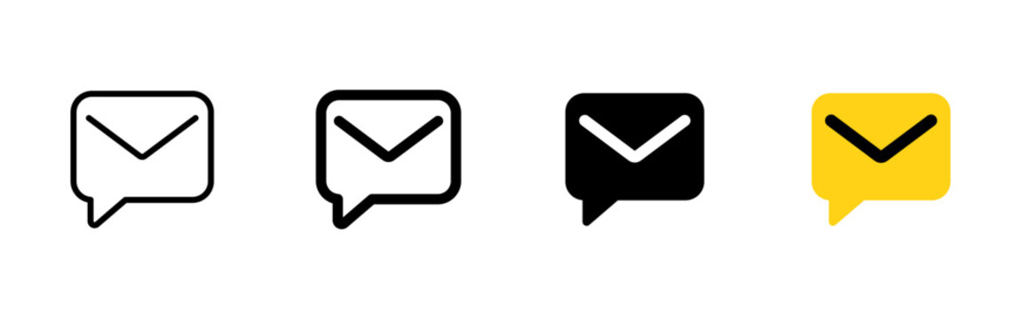 Message envelope icon. Mail bubble symbol. Email communication sign. Simple pictogram for inbox, contact form, messaging, customer reply and web interface design.