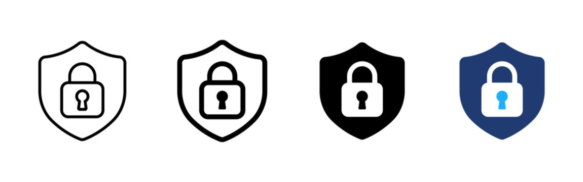 Security protection icon. Shield lock symbol. Data privacy sign. Simple pictogram for cybersecurity, safe access, account protection and secure interface design.
