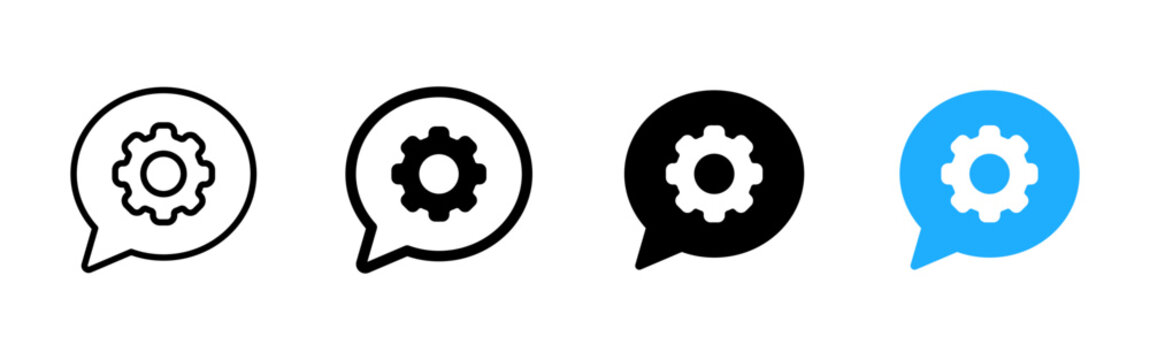 Settings chat icon. Message preferences symbol. Conversation configuration sign. Simple pictogram for chat options, support settings, communication control and interface design.