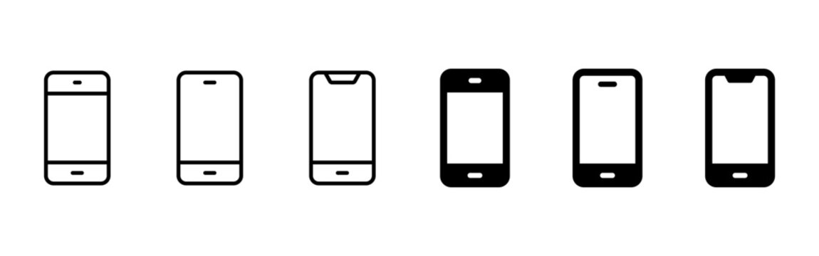 Mobile phone icon. Smartphone device symbol. Simple pictogram for mobile app, phone screen, device mockup, responsive design and user interface.
