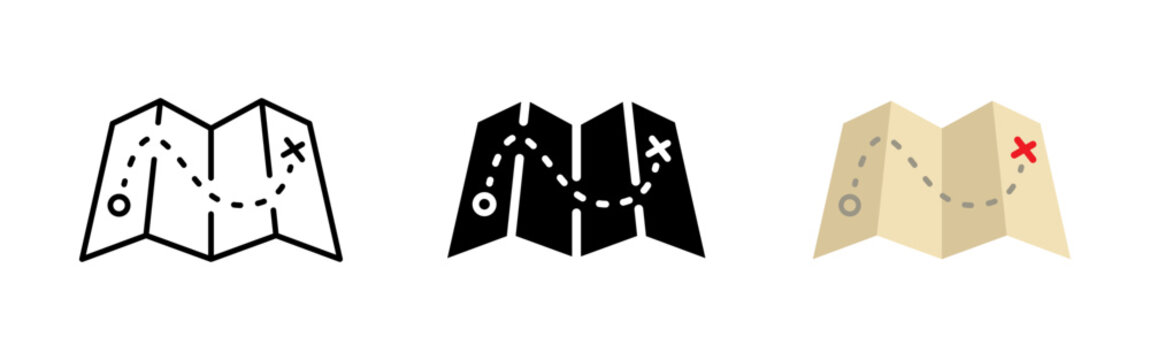 Route map icon. Travel path symbol. Navigation map sign. Simple pictogram for itinerary, destination, direction, journey planning and location interface design.