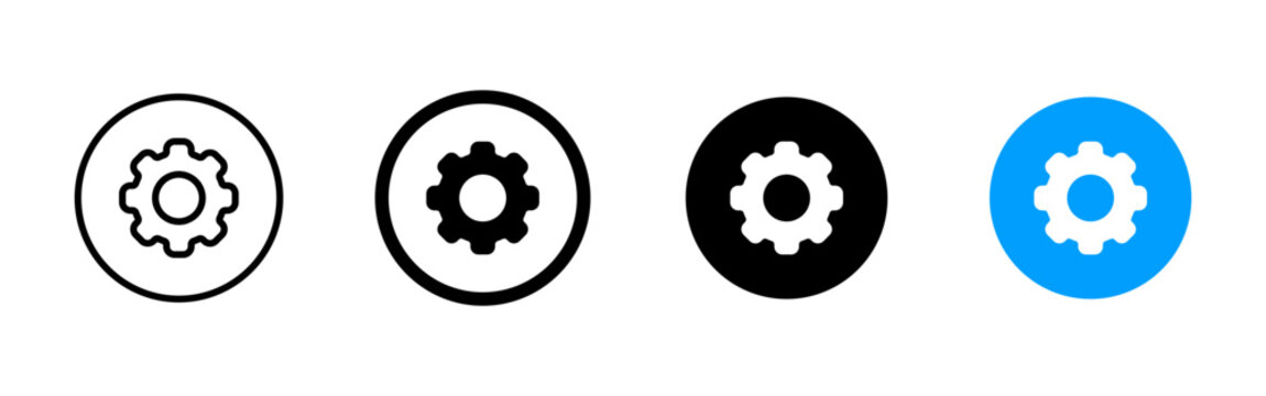 Settings button icon. Gear circle symbol. Configuration sign. Simple pictogram for options, preferences, system setup, control panel and user interface design.