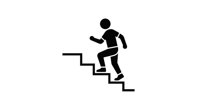 Silhouette of a person climbing stairs, symbolizing achievement and progress
