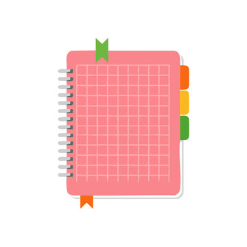 Pink spiral notebook with grid paper and color tabs