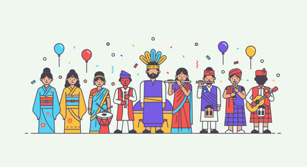 Fototapeta premium People Wearing Traditional Festival Costumes Celebrating.