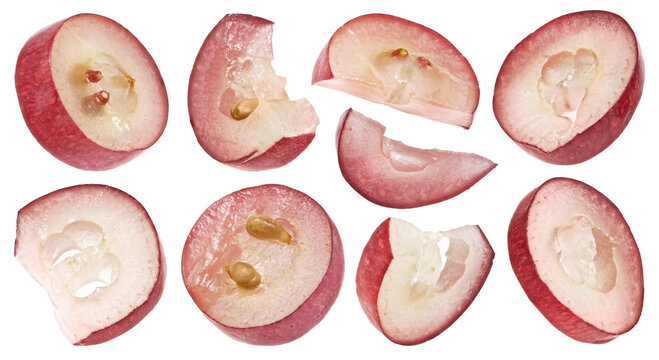 Red grape slices isolated on white background with clipping path