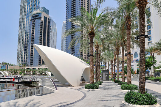 UAE, DUBAI, MAY 5, 2026: Dubai Creek Harbour, a waterfront development with modern skyscrapers and palm trees, developed by Emaar Properties. 