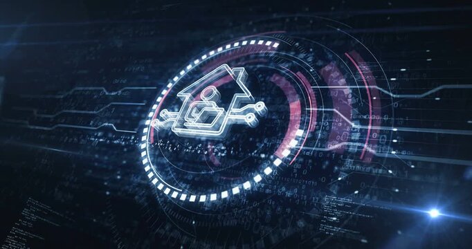 Remote work freelancer symbol digital concept. Cyber technology and computer background abstract 3d animation. Seamless and loopable.