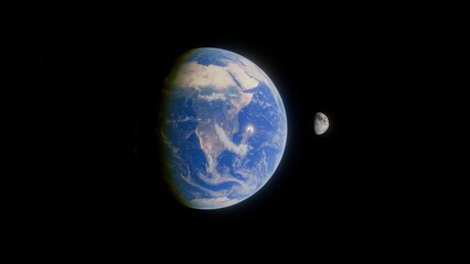 Earth and Moon Orbiting in Deep Space, Celestial Bodies in the Cosmos © shahzad alvi