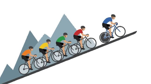 2d FLAT MINIMALISM Cyclists ascending a steep incline in a minimalist style PNG Isolated on transparent background vector