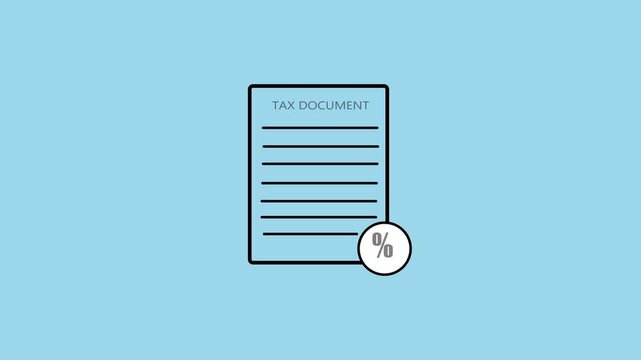 Corporate Tax Assessment Document Icon Animation on Blue Background, Business Financial Auditing and Asset Valuation Concept Video