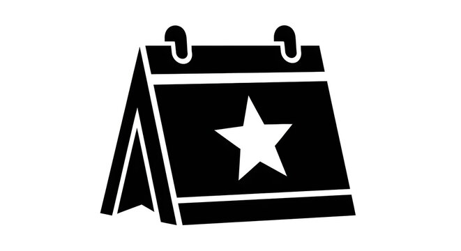 Calendar icon with a star symbol isolated on white background