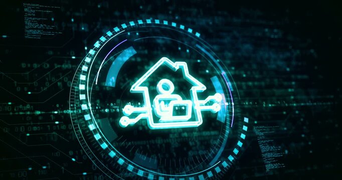 Remote work freelancer symbol digital concept. Cyber technology and computer background abstract 3d.