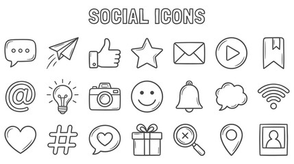 Fototapeta premium Social icons set minimalist hand drawn interface symbols.