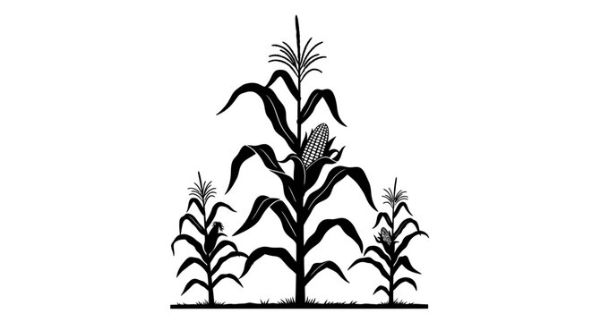Black corn stalks, cornfield icons, vector plants, agricultural symbols, farm illustrations