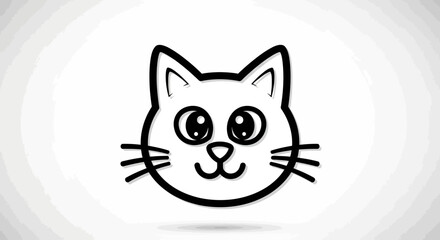 Obraz premium Cartoon cat face, black line art, smiling feline, vector illustration, cute animal design