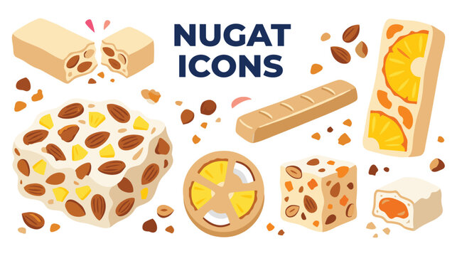 Assortment of nougat confectionery with nuts and fruits.