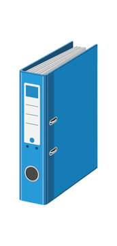 Blue ring binder with documents and metal rings.