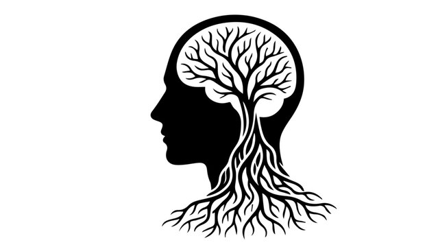 Human head with tree brain silhouette illustration