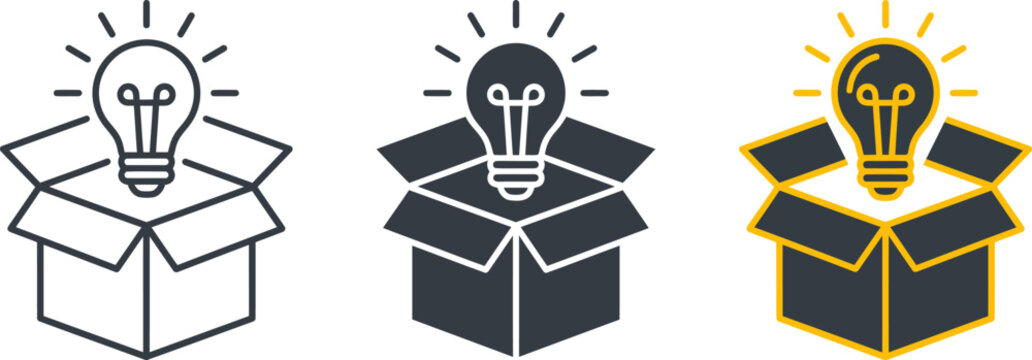 Set of gift box icons with light bulbs representing ideas