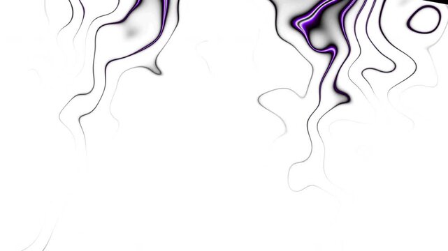 Vibrant purple and black swirling patterns create dynamic shapes on white