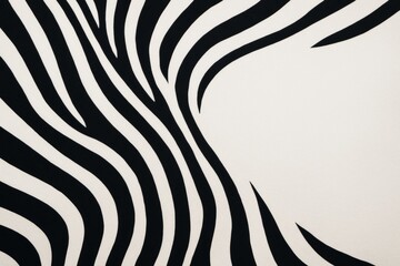 Obraz premium Abstract zebra stripes pattern with curved black lines on light background and empty space on right for design template or poster mockup concept. Ai generative