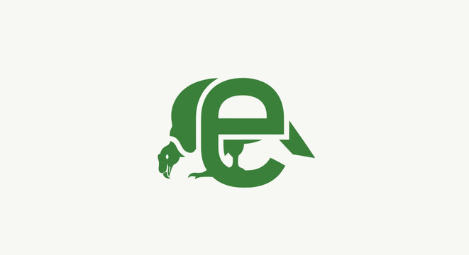 Green Leaf Shaped Letter E Logo Design.