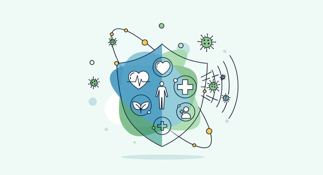 Medical Shield Protecting Against Virus Infection, Immune System Concept