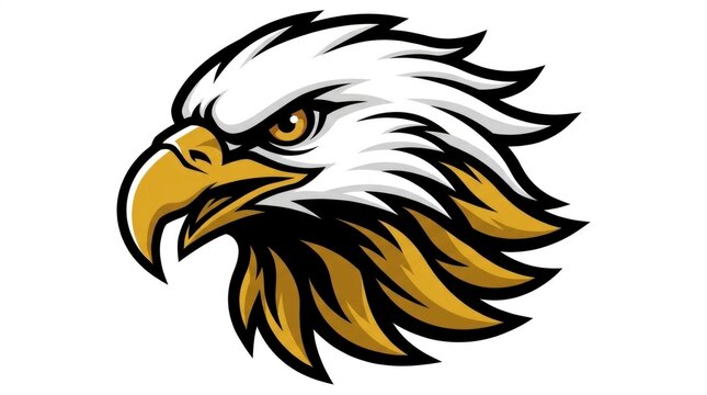 Bald eagle head profile isolated on white background with sharp macro focus for competitive sports team branding