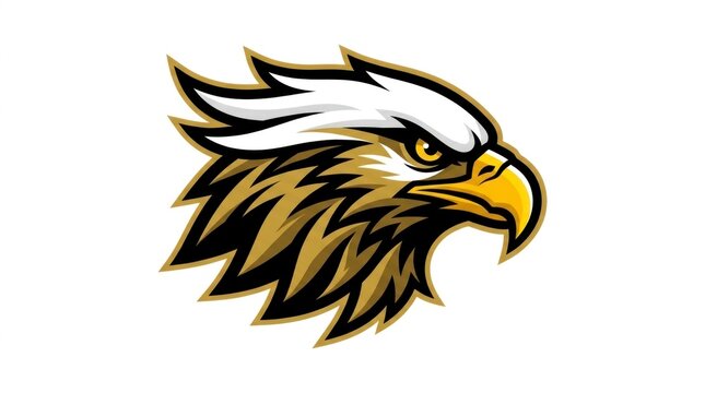 Mighty eagle profile facing right on a white background with sharp macro focus and vibrant colors for collegiate athletic branding