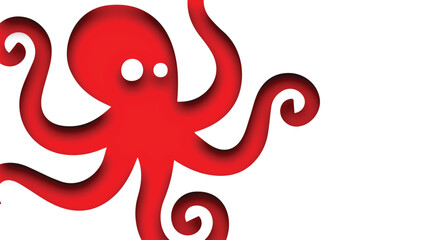 A vibrant red octopus illustration swims freely in the ocean water. © elfatih