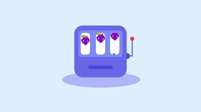 Cute Flat Vector Fruit Slot Machine Animation Looping, Jackpot Win Grapes
